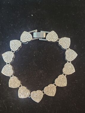 Silver Heart Pave Crystal Bracelet - Women's Jewelry